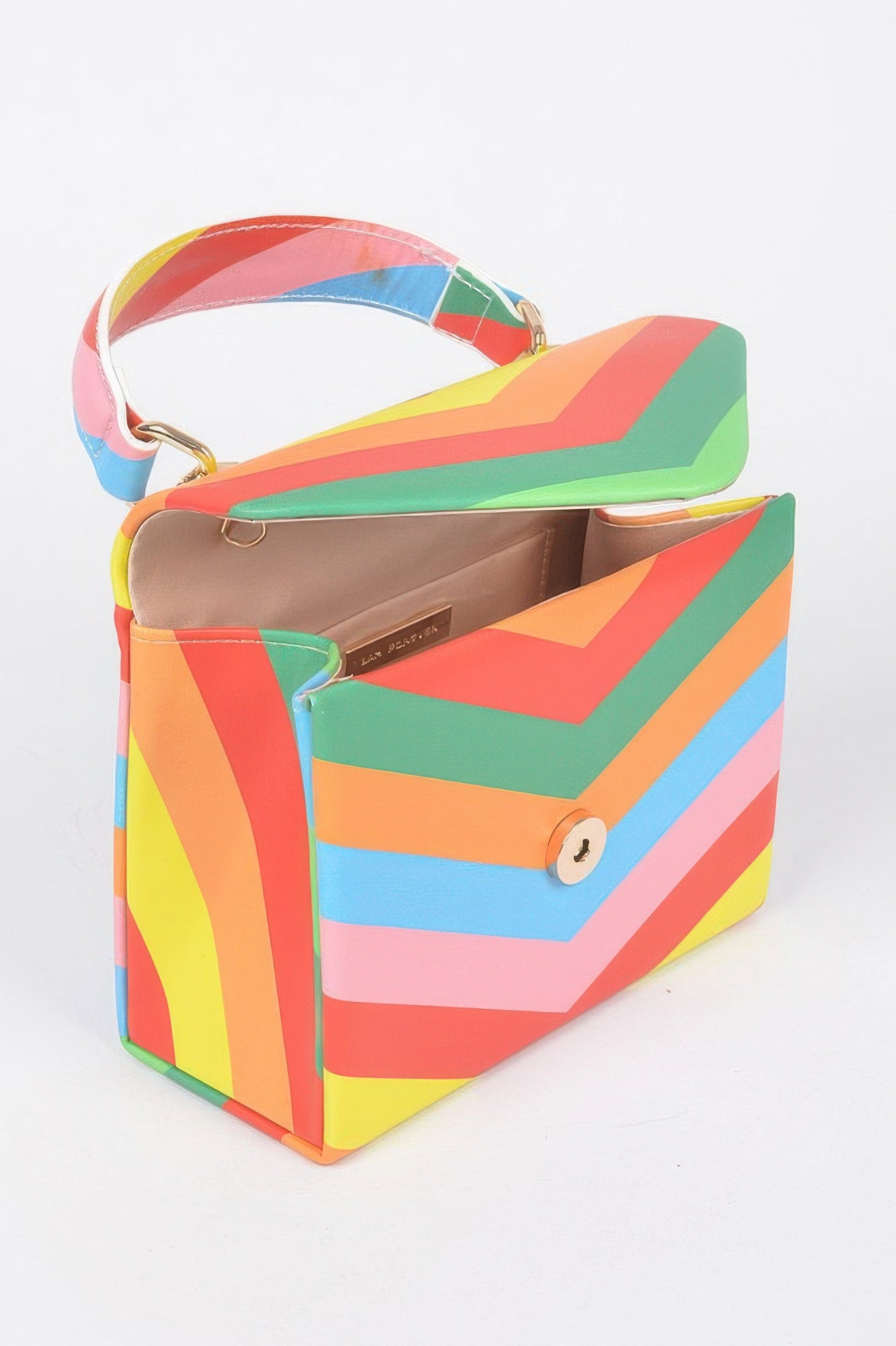 Rainbow Print Top Handle Clutch – Multicolor