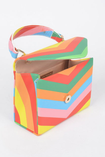 Rainbow Print Top Handle Clutch – Multicolor