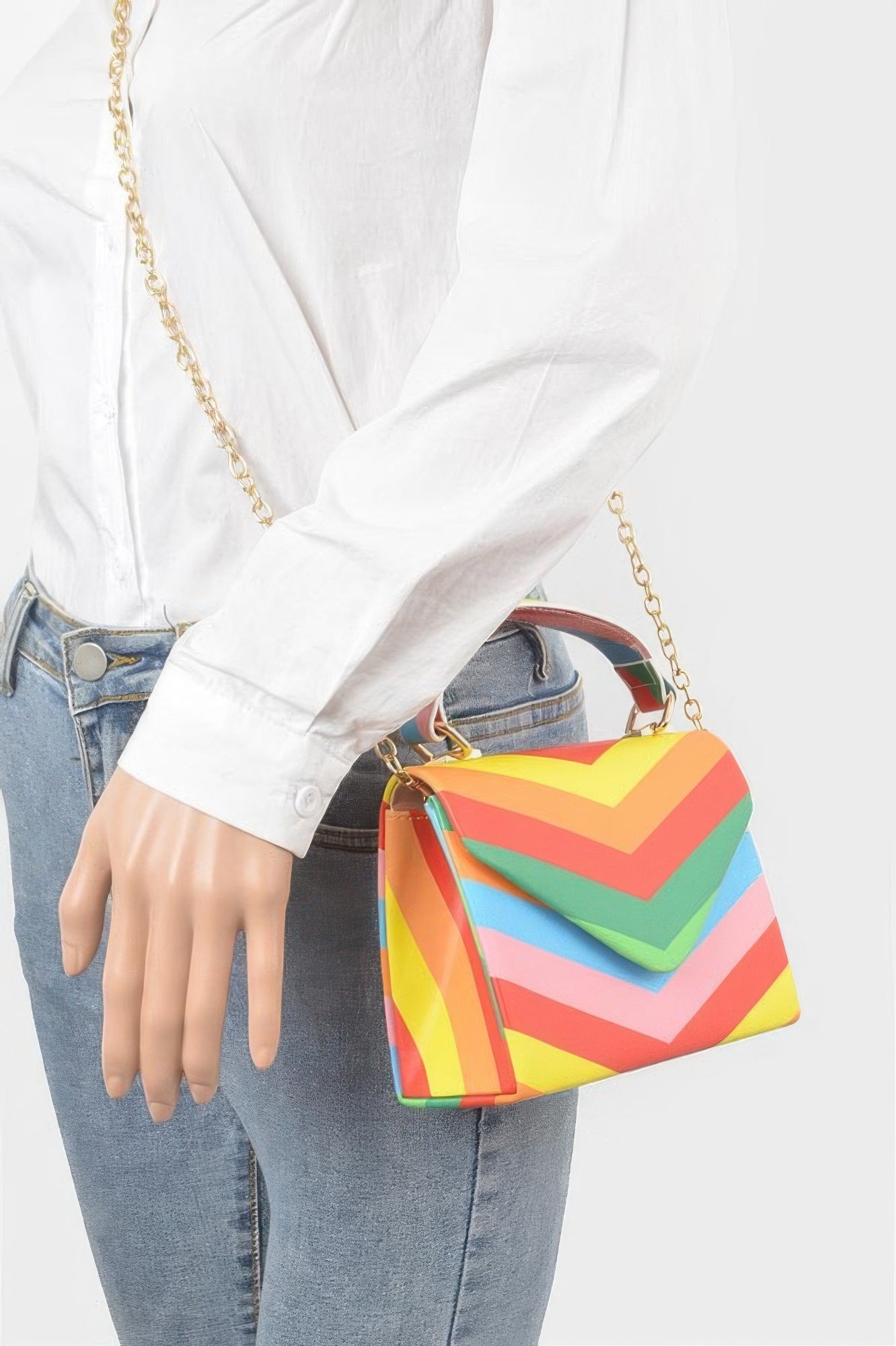 Rainbow Print Top Handle Clutch –