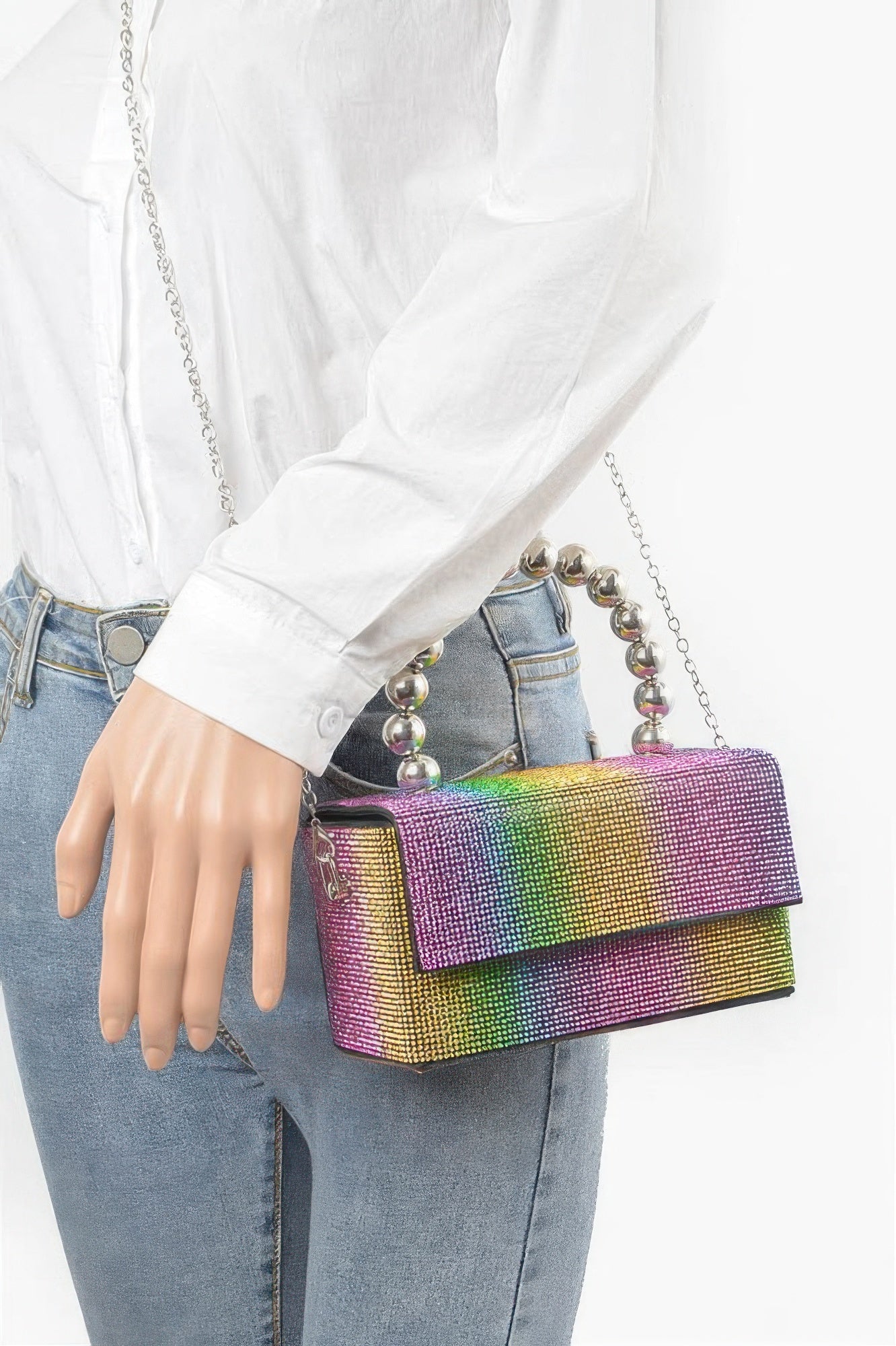 Rhinestone Ball Chain Handle Bag –