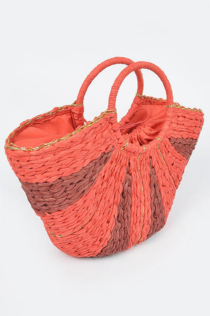 Two Tone Straw Tote Bag –