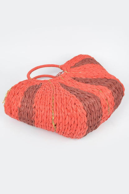 Two Tone Straw Tote Bag –