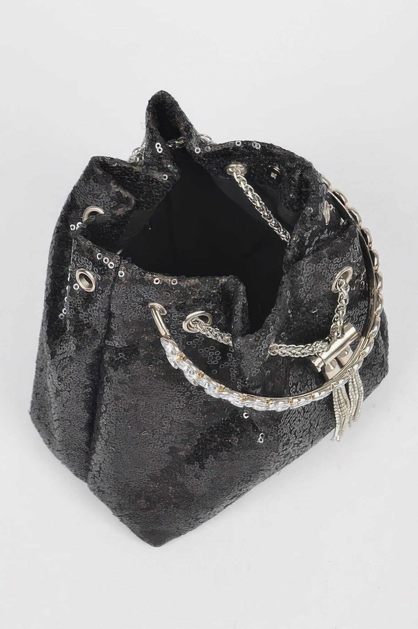 Sequins Bucket Bag W/stone Handle – Black