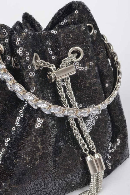 Sequins Bucket Bag W/stone Handle –