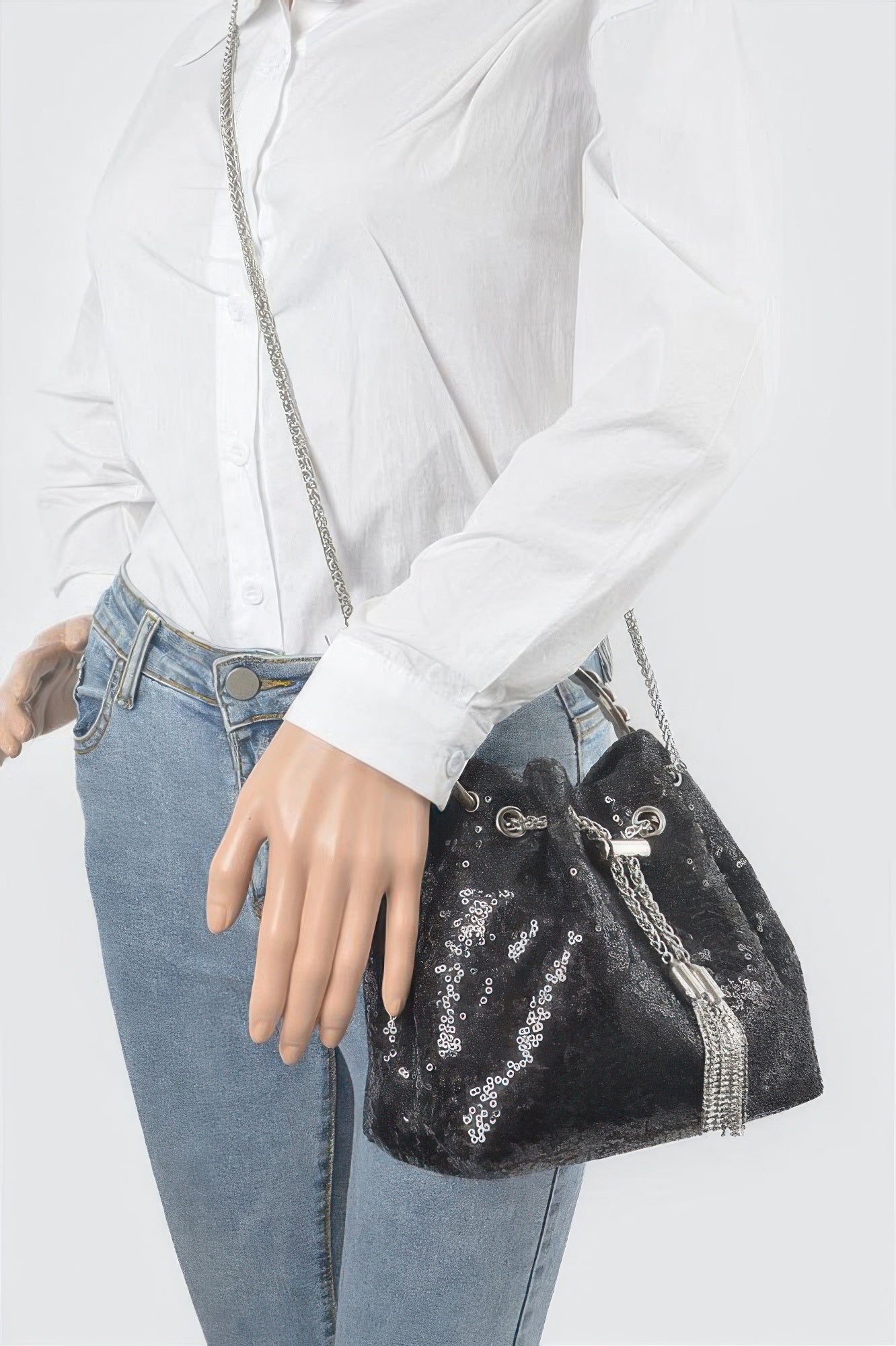 Sequins Bucket Bag W/stone Handle –