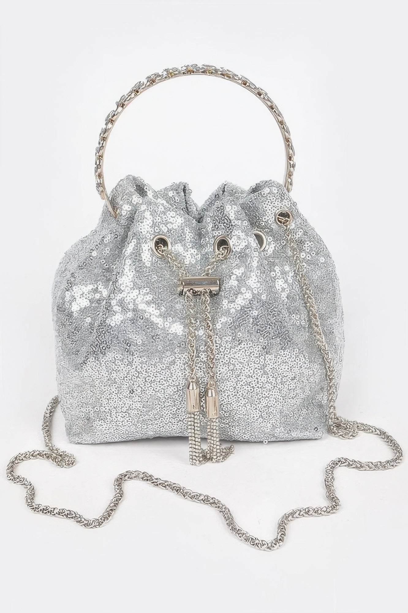 Sequins Bucket Bag W/stone Handle – Silver