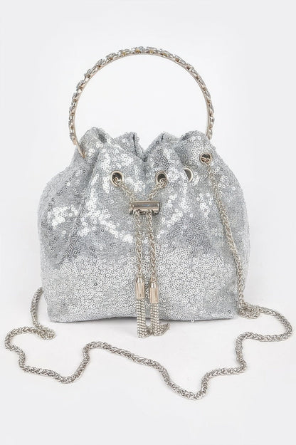 Sequins Bucket Bag W/stone Handle – Silver