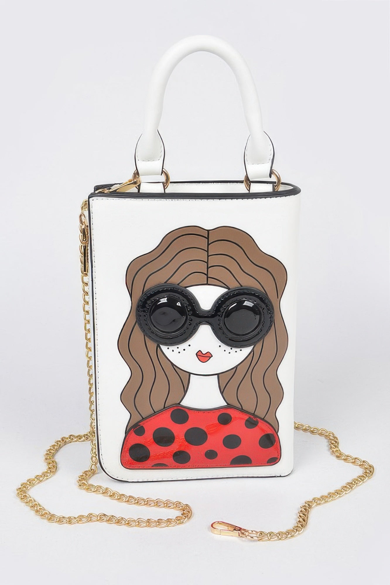 Character Printed Cross Chain Body Strap Bag – White