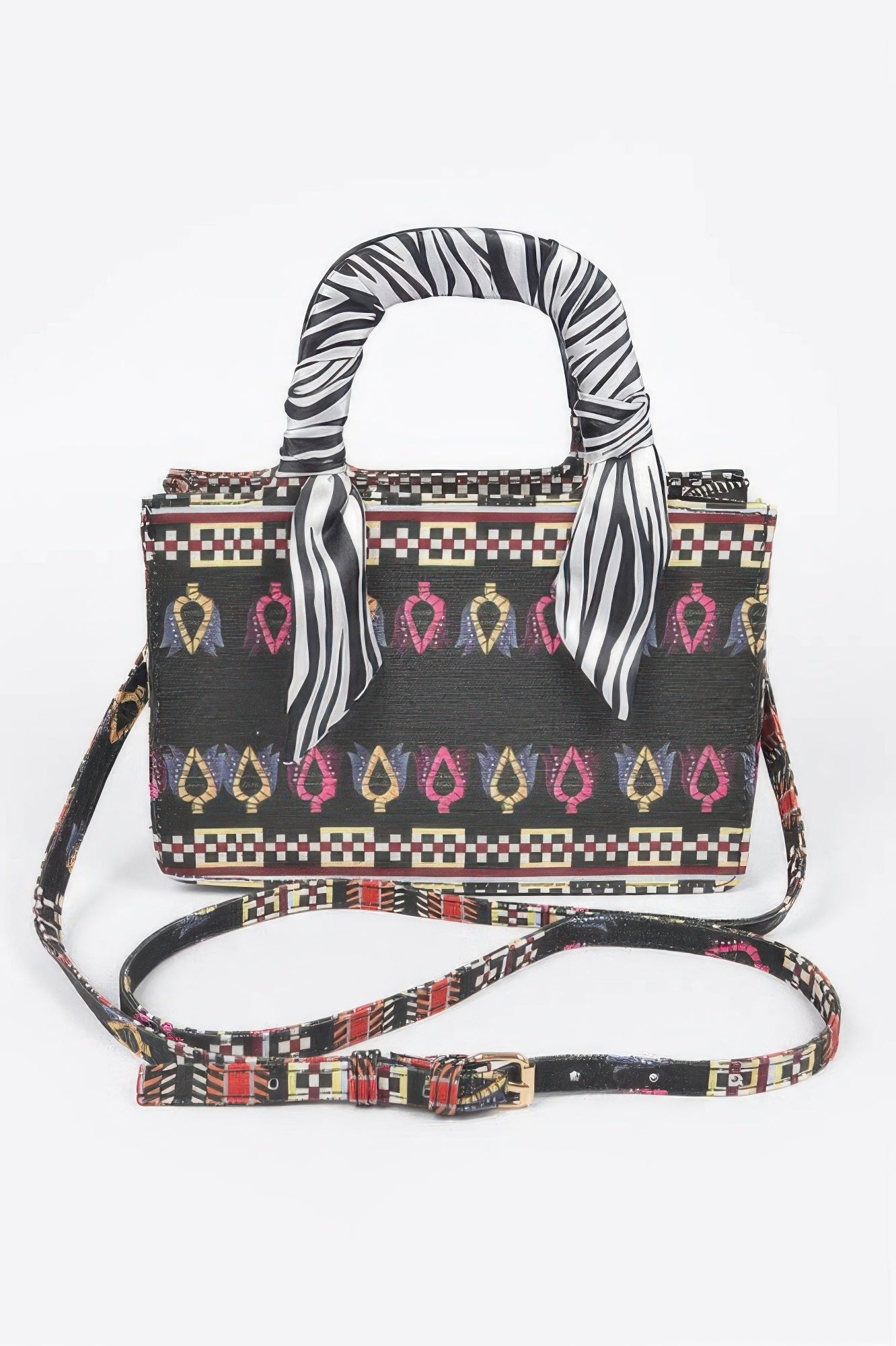 Multi Color Scarf Handle Mini Tote Bag –