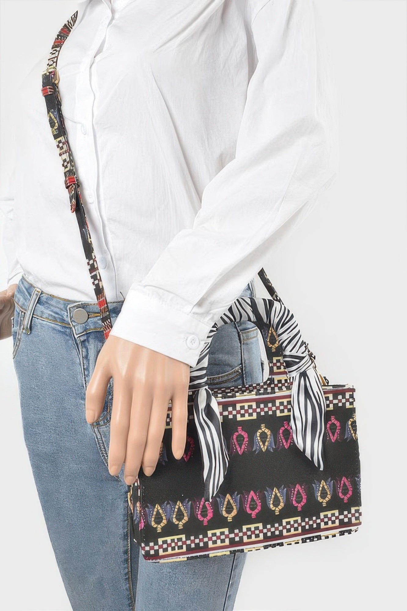 Multi Color Scarf Handle Mini Tote Bag –