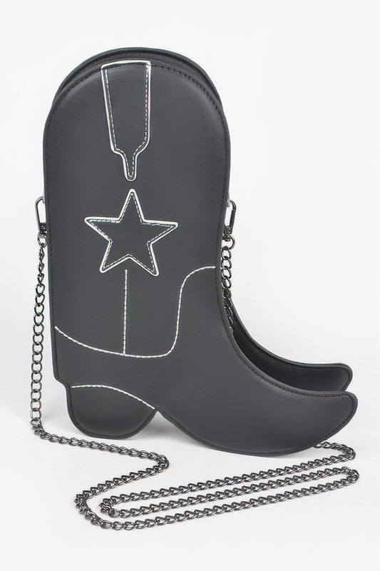 Cowboy Boots Crossbody Chain Bag – Black