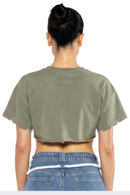 Rebel Echo Cropped Graphic Tee – Sage Combo