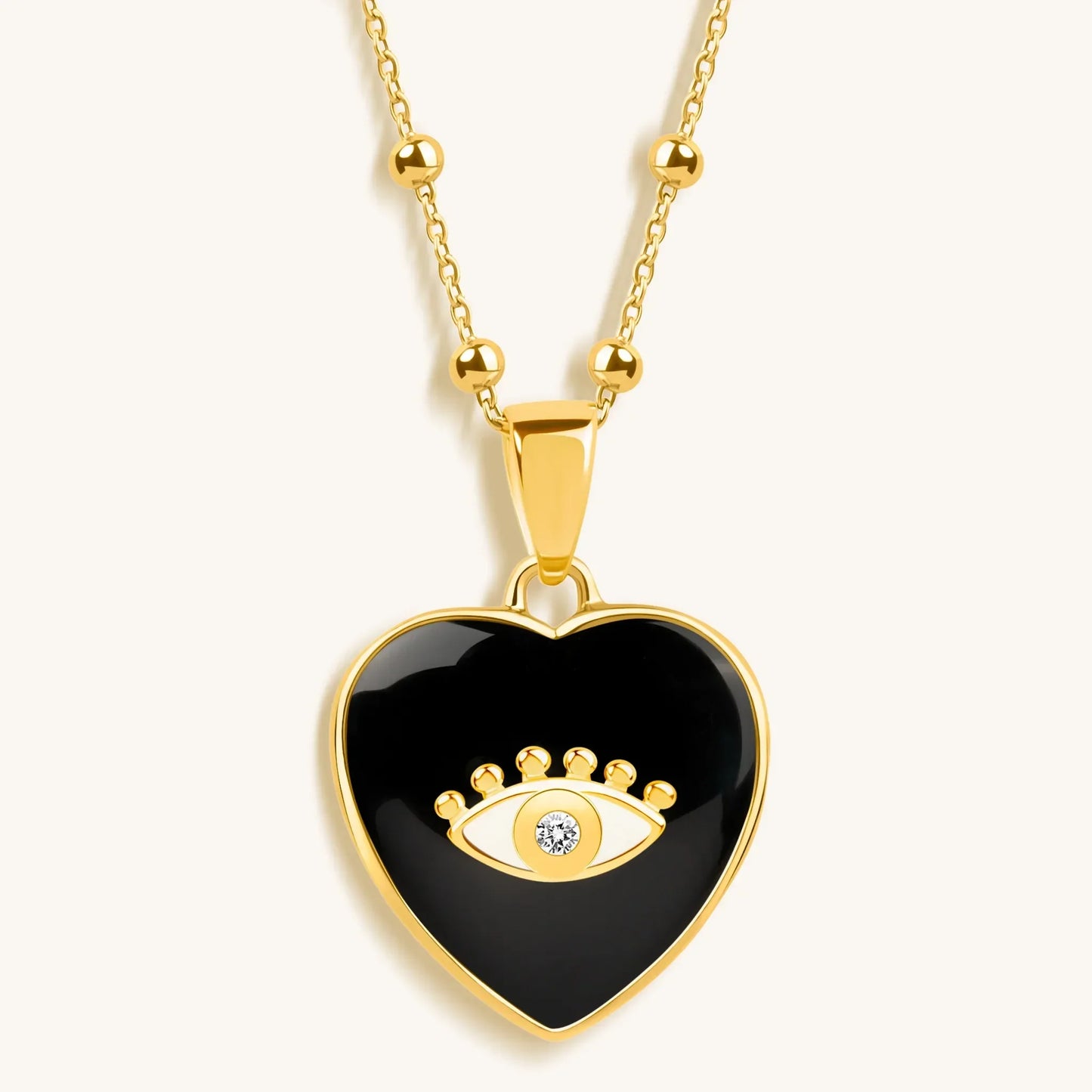 Grounded in Love - Black Onyx Heart Diamond Evil Eye Necklace
