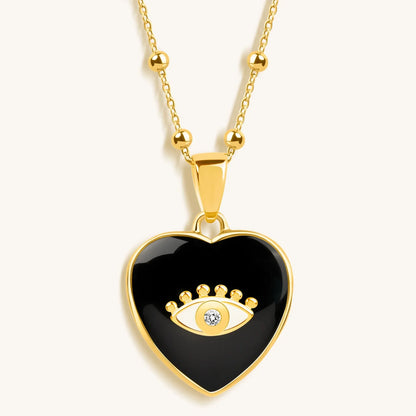 Grounded in Love - Black Onyx Heart Diamond Evil Eye Necklace