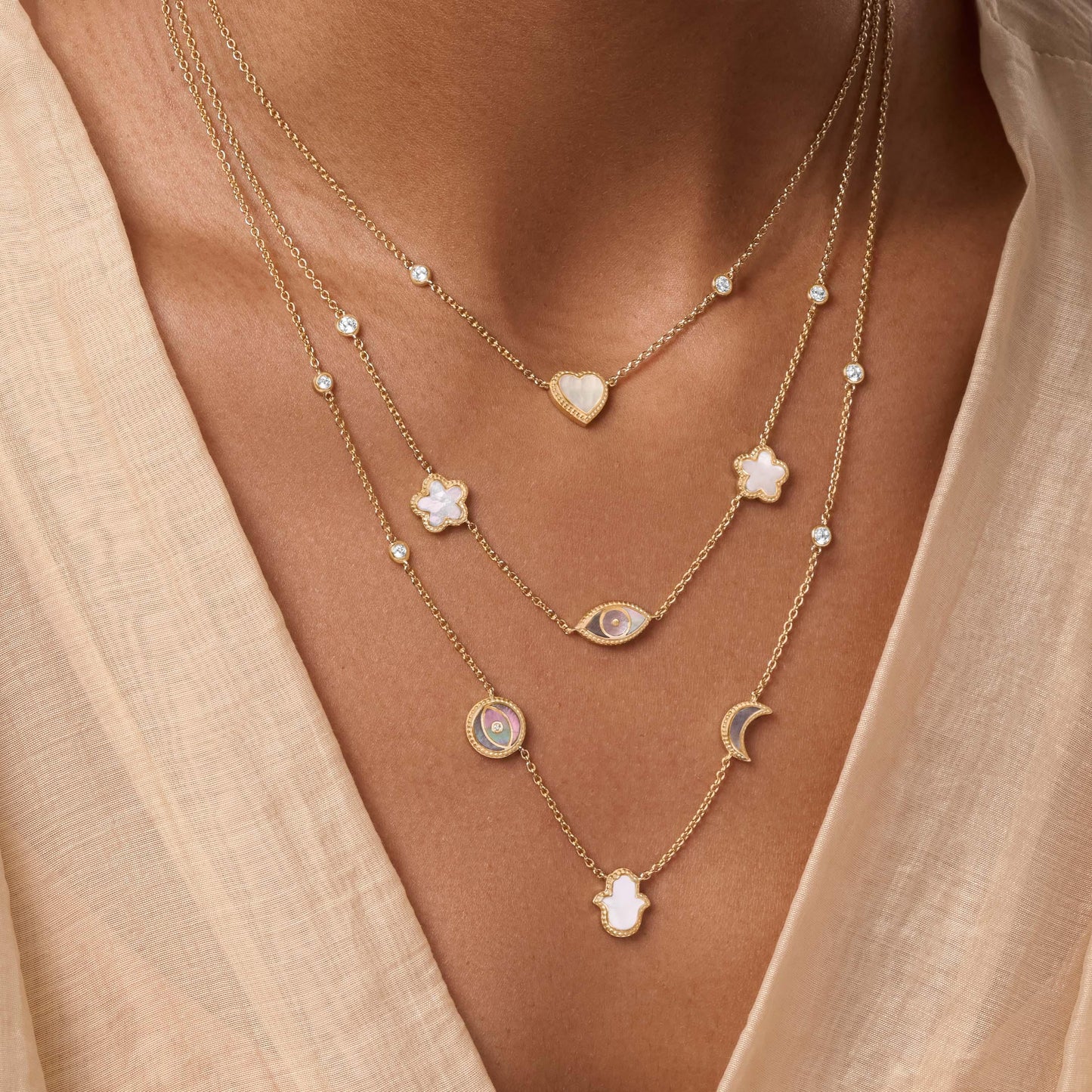 Spirit’s Transformation Multi-Symbol Mother of Pearl Layered Necklace – Necklaces - Womens