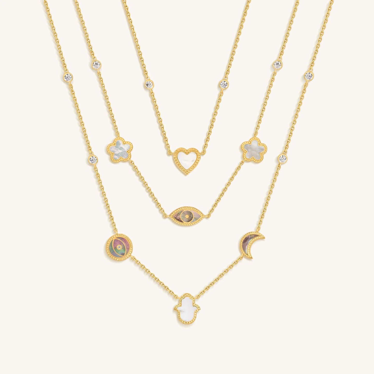 Spirit’s Transformation Multi-Symbol Mother of Pearl Layered Necklace – Necklaces - Womens