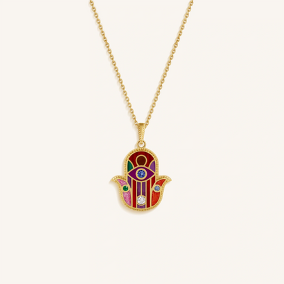 Divine Aura Multi-Gemstone Hamsa Charm Necklace – Necklaces - Womens