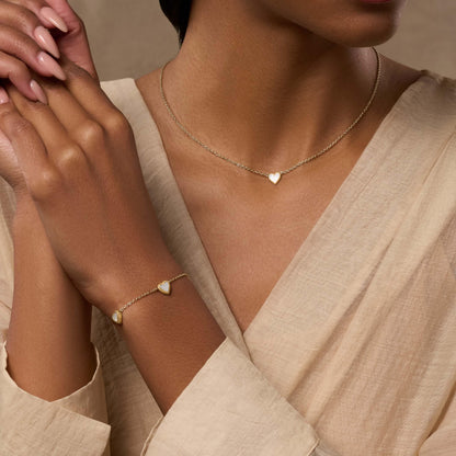 Heartfelt Gratitude Mother of Pearl Heart Gold Bracelet – Bracelets - Womens