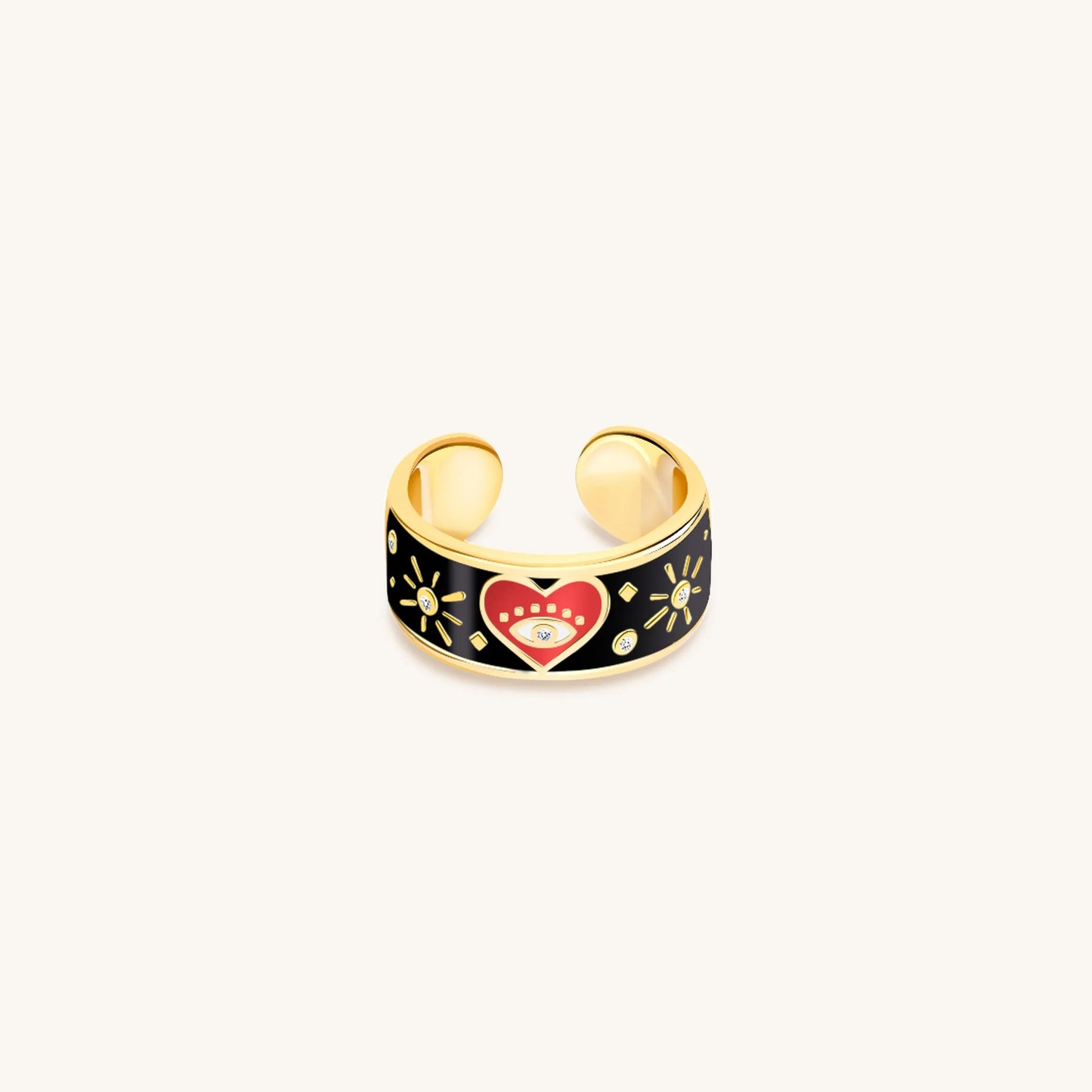 Spiritual Delight - Heart Black Enamel Diamond Ring – Rings - Womens