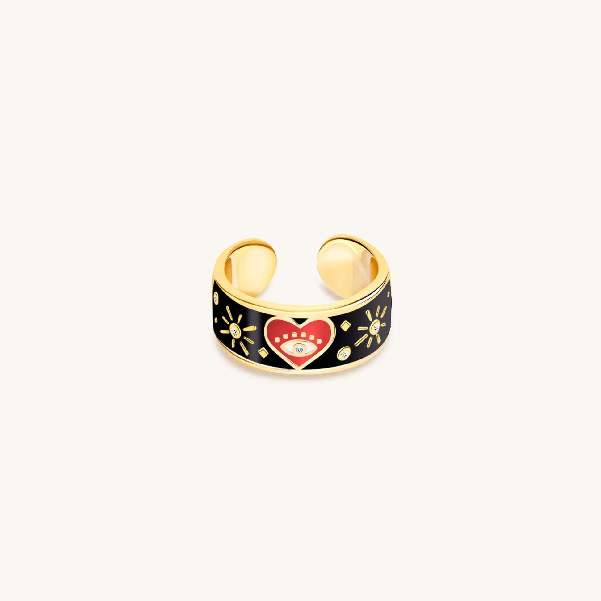 Spiritual Delight - Heart Black Enamel Diamond Ring – Rings - Womens