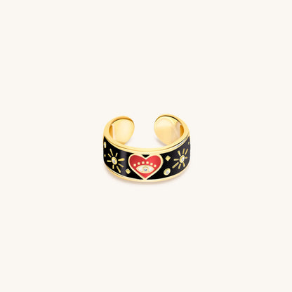 Spiritual Delight - Heart Black Enamel Diamond Ring – Rings - Womens