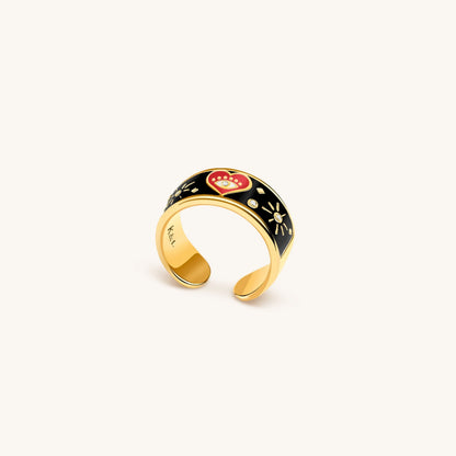 Spiritual Delight - Heart Black Enamel Diamond Ring – Rings - Womens