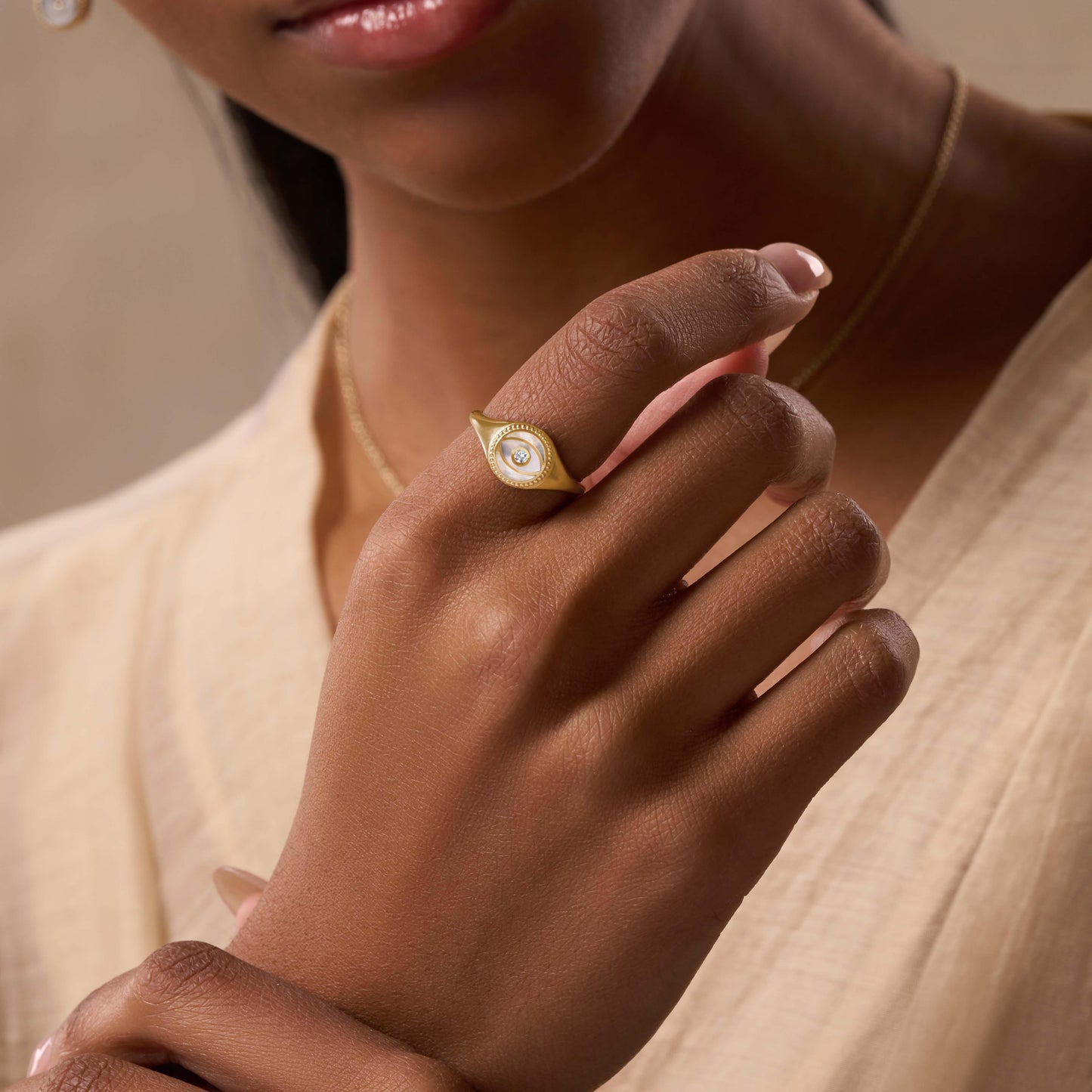 Success Enhancer Evil Eye Mother of Pearl Ring – Rings - Womens