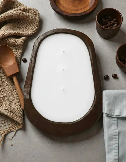 Warm Vanilla Candle in Hand-carved Bowl | Organic Soy Candle –
