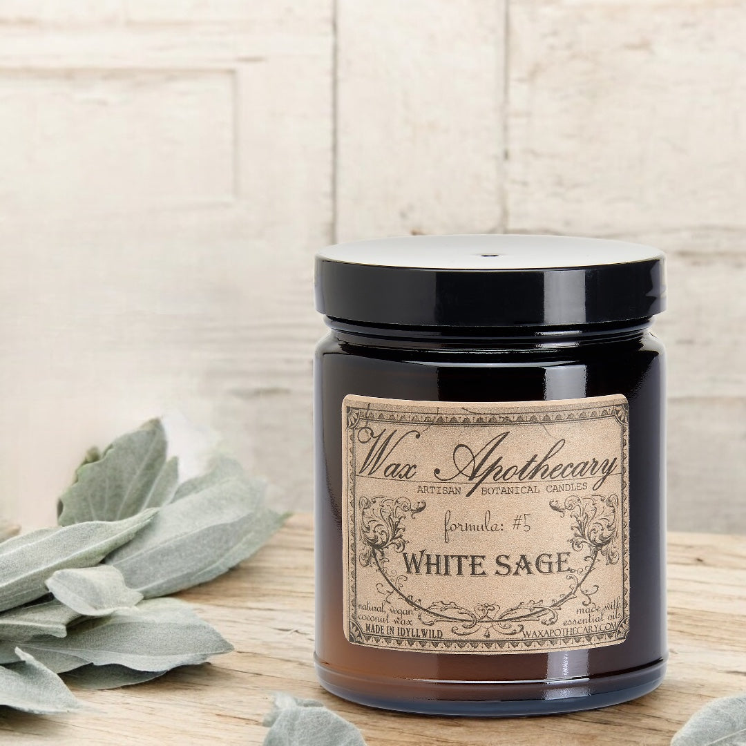 6 oz Botanical Candle in Amber Glass Jar - Sage