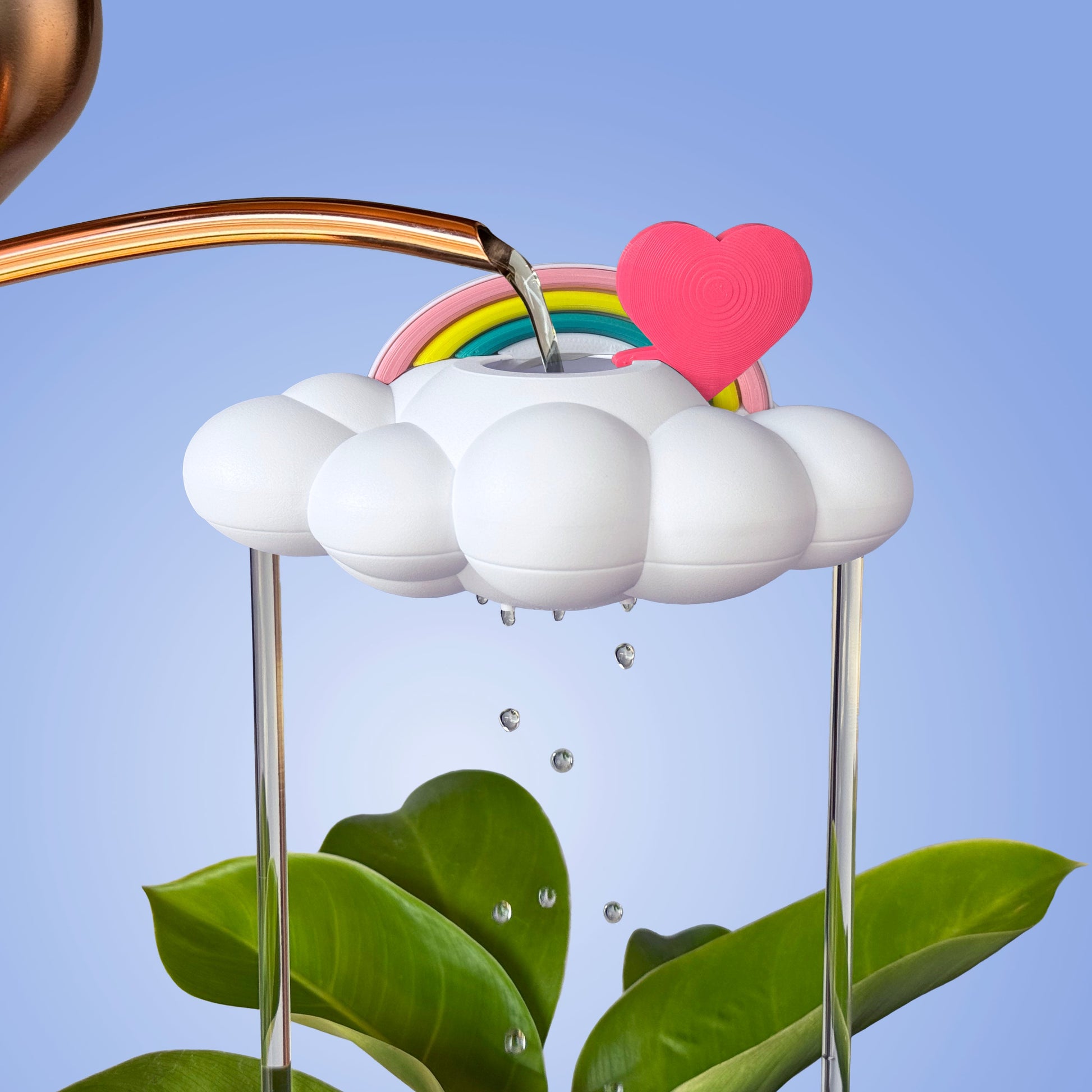 Original Dripping Rain Cloud with Pink Heart and Pastel Rainbow Charms – Clouds
