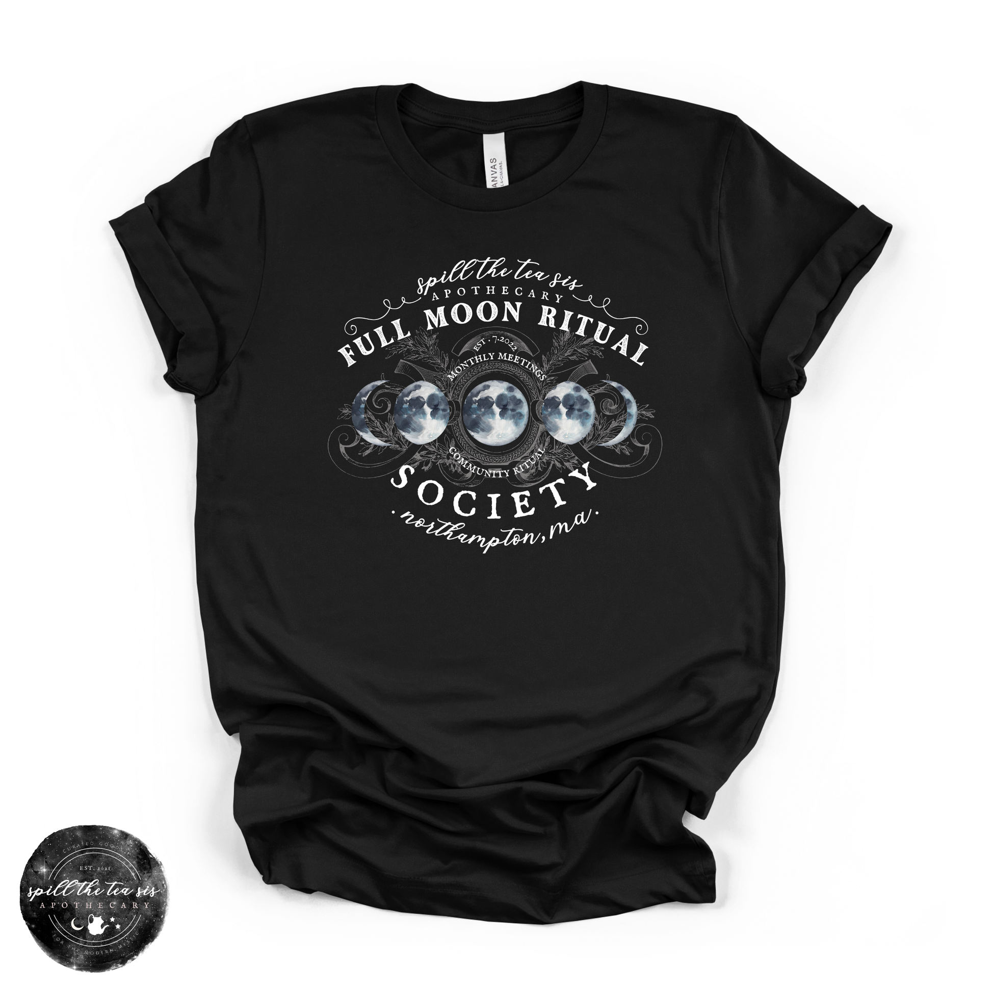 White Full Moon Ritual Tee | Celestial Graphic T-Shirt – Black