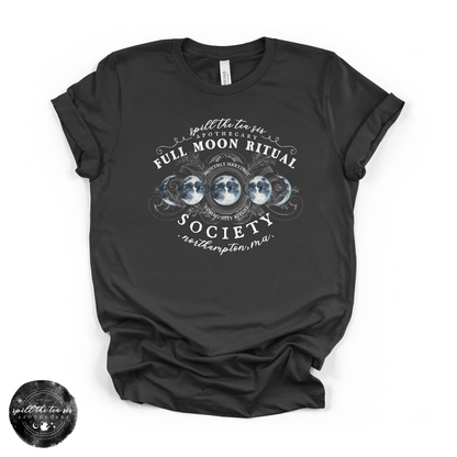 White Full Moon Ritual Tee | Celestial Graphic T-Shirt – Dark Grey