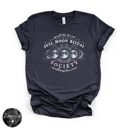 White Full Moon Ritual Tee | Celestial Graphic T-Shirt – Heather Navy