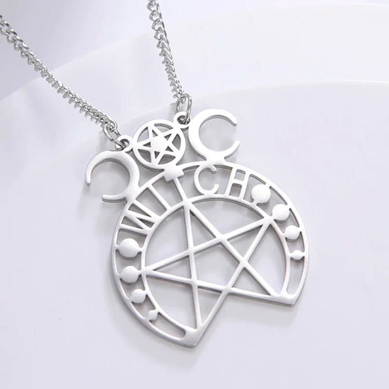 Pentacle Symbols Necklace – D - Silver necklace