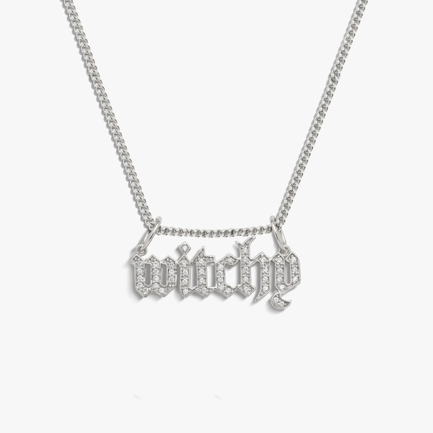 Witchy Nameplate Cuban Necklace – 925 Sterling Silver Necklaces