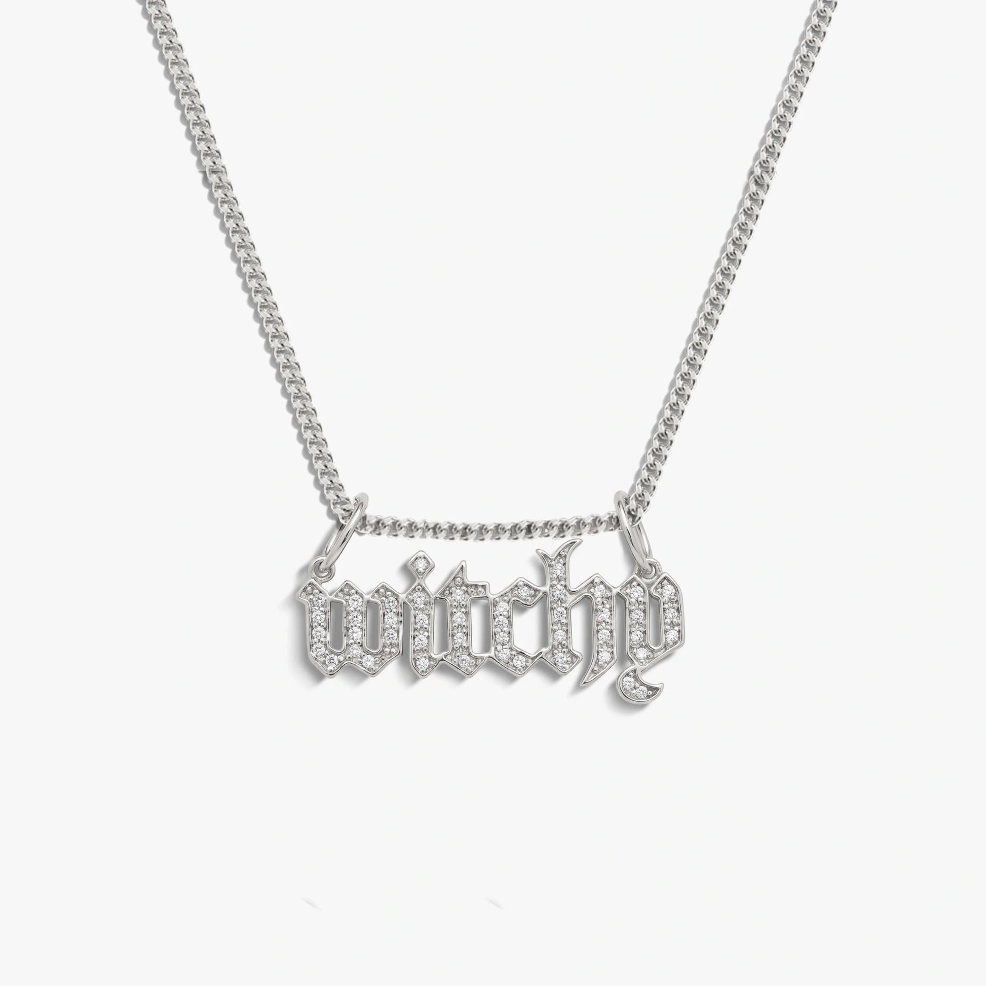 Witchy Nameplate Cuban Necklace – 925 Sterling Silver Necklaces