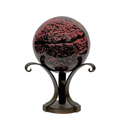 Rhodonite Sphere on Metal Stand - Spiral Bouquet Display –
