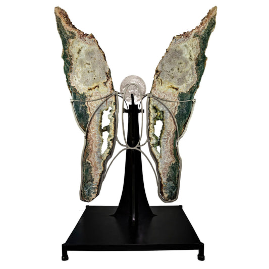 3" Quartz Crystal Sphere on Agate Butterfly Wings Stand – Crystal Sculpture