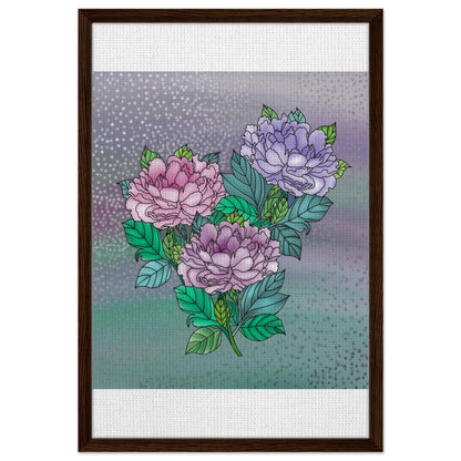 Sparkling Floral Framed Canvas – Muted Elegance for Your Space – Dark wood frame 50x75 cm 20x30″ Canvas Fabric