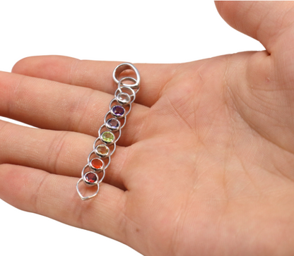 7 Chakra Pendant - 7 Faceted Rounds Set in Layered Vertical Silver Loop Design