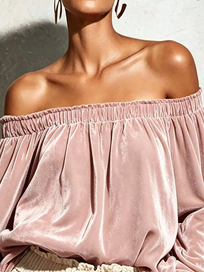 Off-Shoulder Velvet Long Sleeve Top