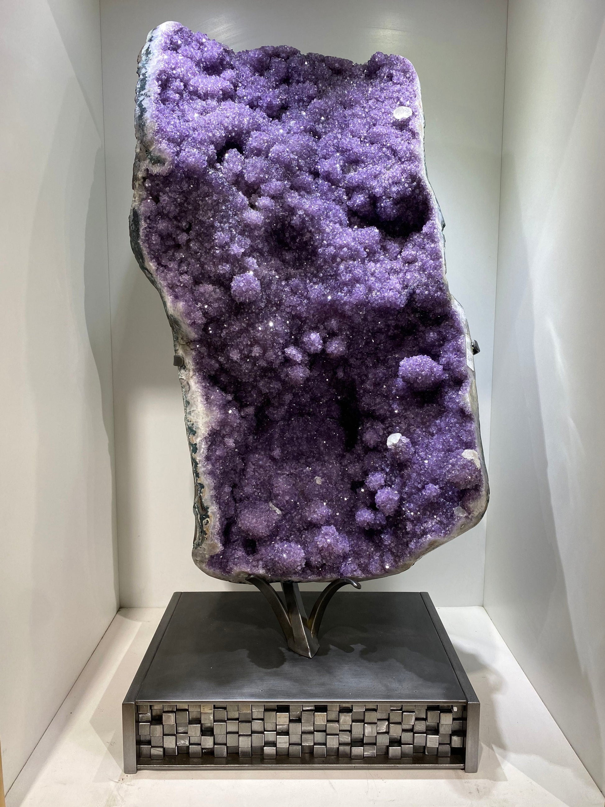 Amethyst Geode with Calcite & Stalactites on Custom Stand –