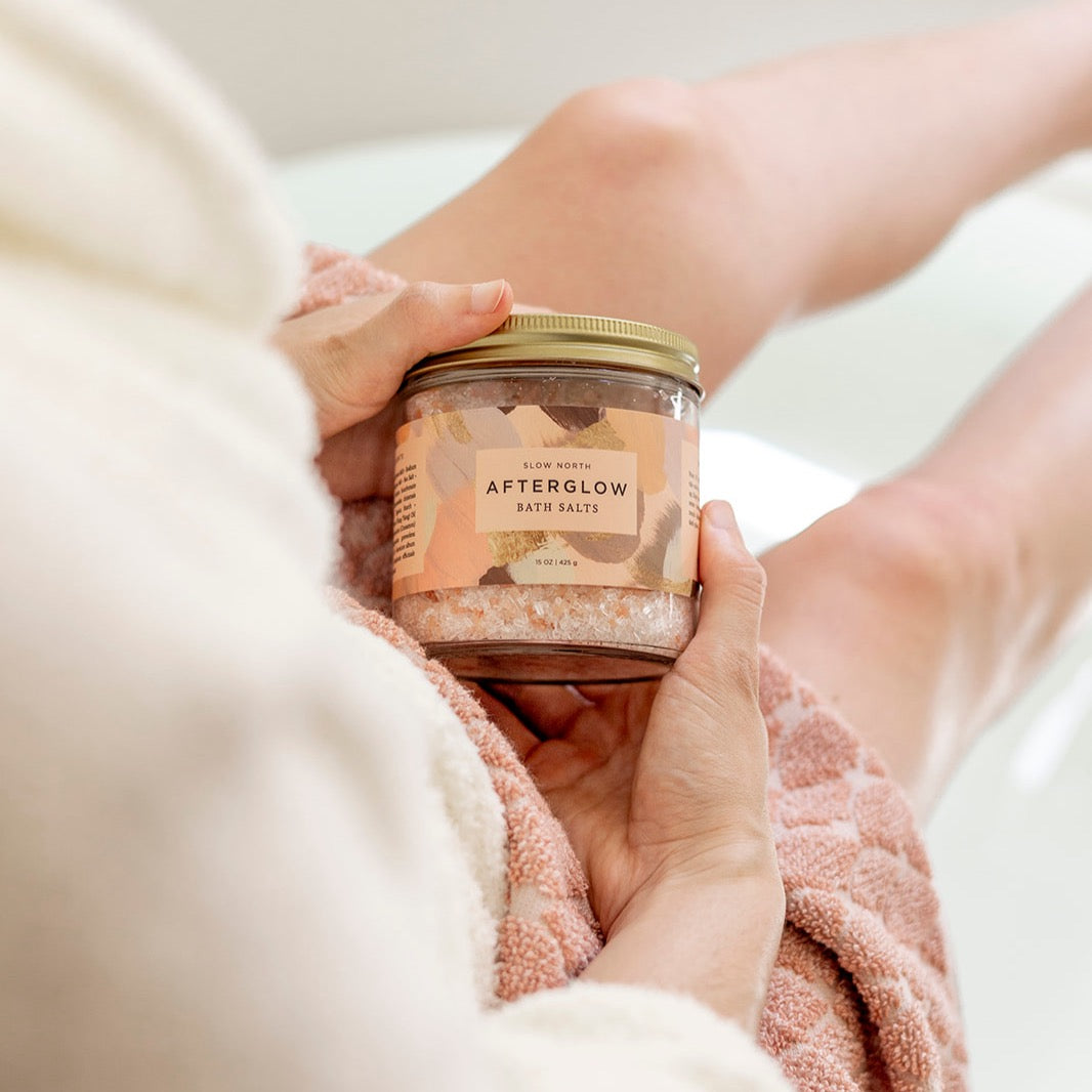 Afterglow Bath Salts – Sandalwood, Ylang Ylang, Jasmine & Geranium (15oz Jar) – Body Care