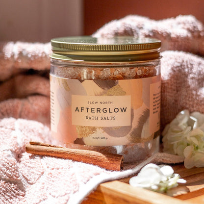 Afterglow Bath Salts – Sandalwood, Ylang Ylang, Jasmine & Geranium (15oz Jar) – Body Care