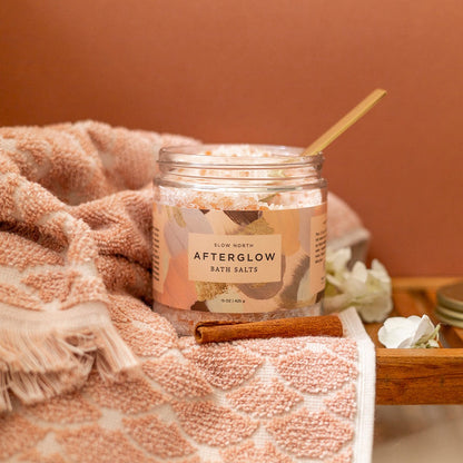 Afterglow Bath Salts – Sandalwood, Ylang Ylang, Jasmine & Geranium (15oz Jar) – Body Care