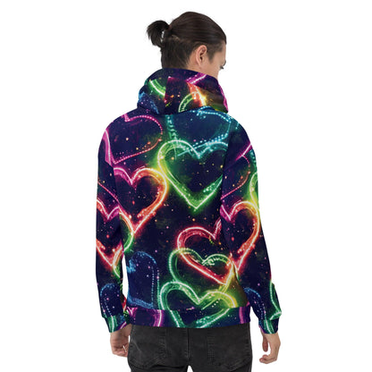 Vibrant Neon Heart Unisex Festival Hoodie