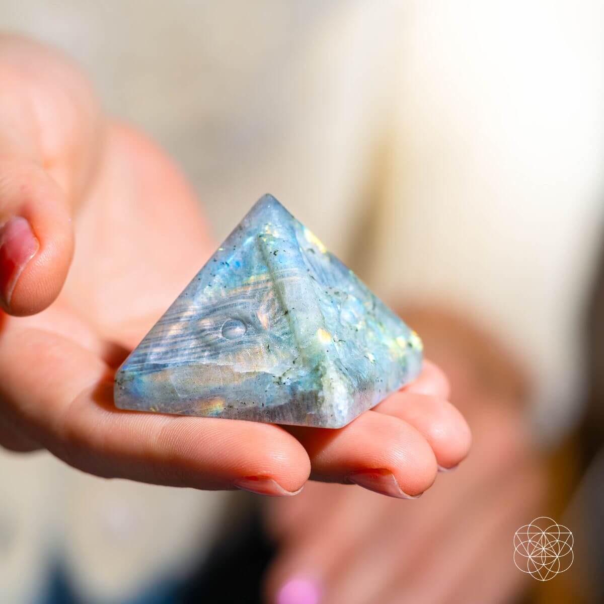 All Seeing Eye - Crystal Carved Pyramid of Ancient Wisdom – Indian Labradorite Pyramid Crystal Heart