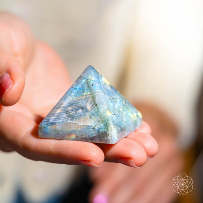 All Seeing Eye - Crystal Carved Pyramid of Ancient Wisdom – Indian Labradorite Pyramid Crystal Heart