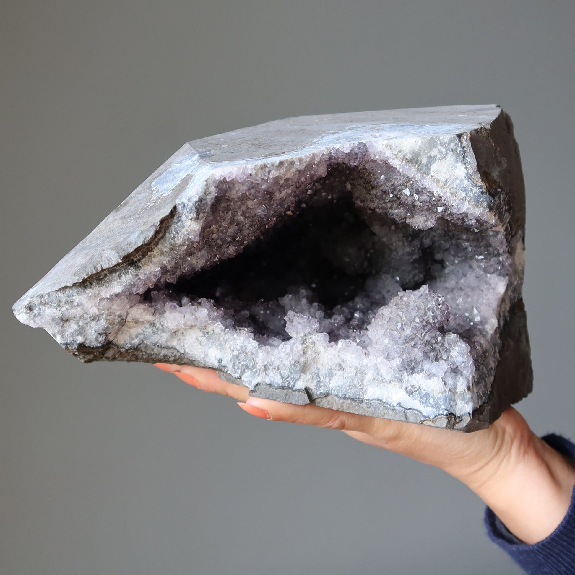 Amethyst Geode Blue Chalcedony Spiritual Meditation Crystal 8 inch – Clusters