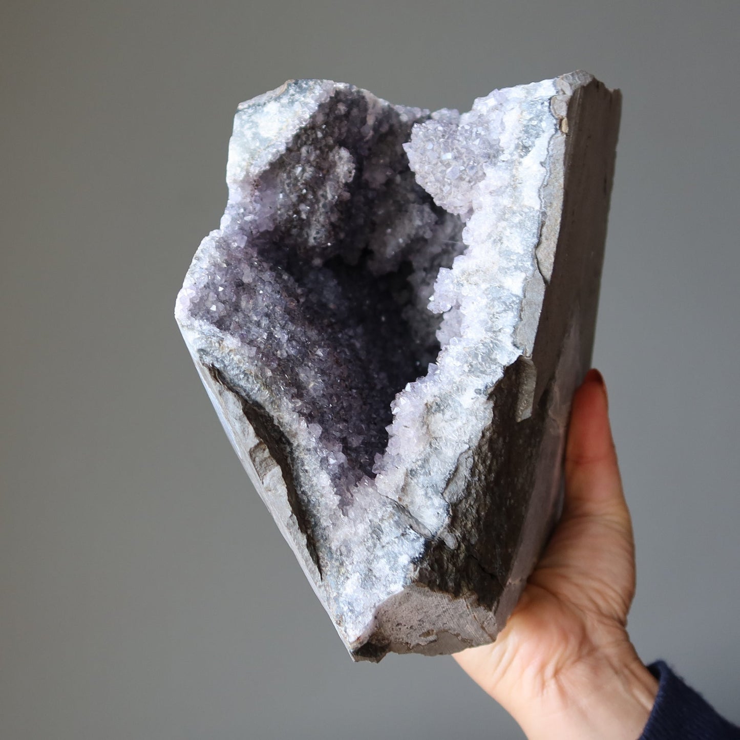 Amethyst Geode Blue Chalcedony Spiritual Meditation Crystal 8 inch – Clusters